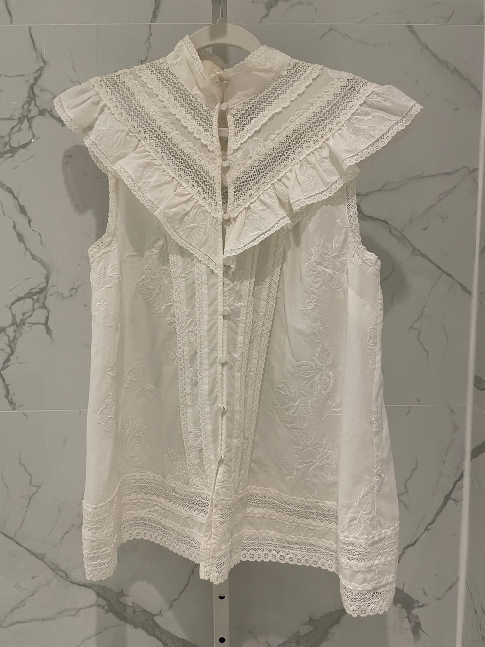 Zimmerman Ivory Lace Ruffle Sleeveless Blouse